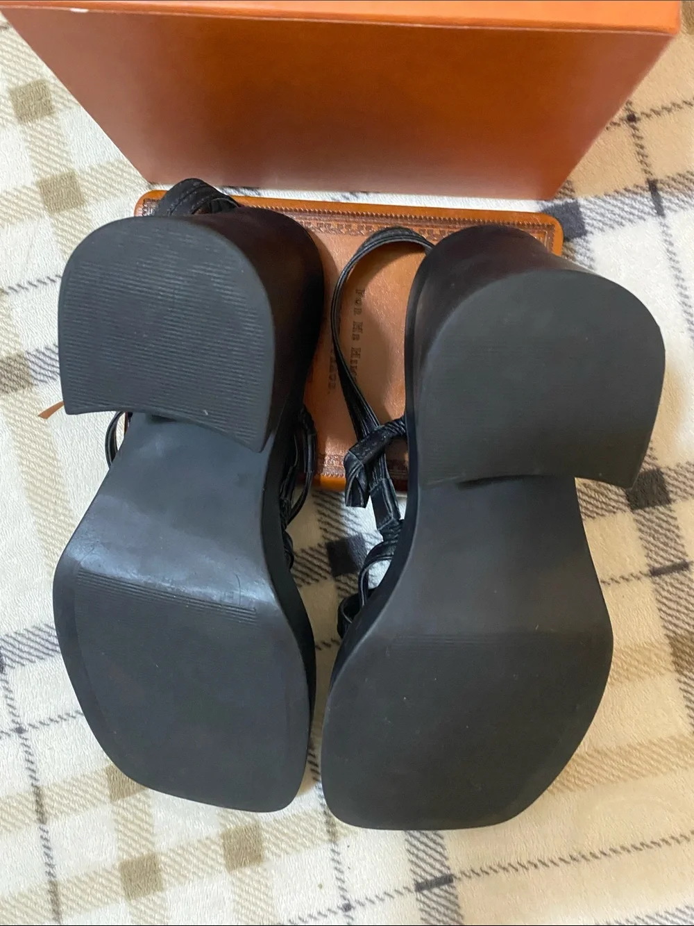 Steve Madden Black Strappy Platform Block Heel Mules
